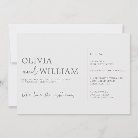 Minimale Chic Silver Grey bruiloft uitnodiging (Voorkant)