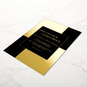 Minimale chic Simple Modern Wedding Black en Gold Folie Uitnodiging