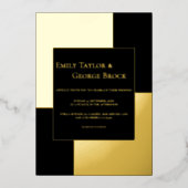 Minimale chic Simple Modern Wedding Black en Gold Folie Uitnodiging (Voorkant)