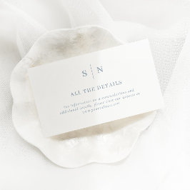 Minimale Chic Stofblauwe en Witte Trouwdetails Informatiekaartje