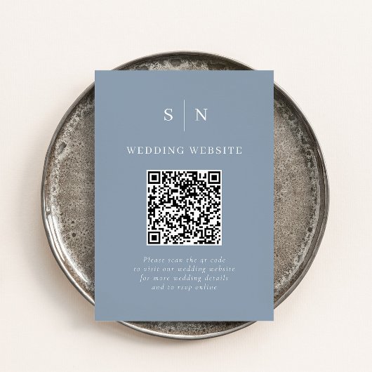 Minimale Chic Stofblauwe Scannbare QR-code Trouw Informatiekaartje