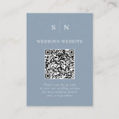 Minimale Chic Stofblauwe Scannbare QR-code Trouw Informatiekaartje (Voorkant)