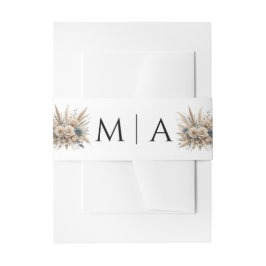 Minimale Chic Stofblauwe Witte Monogram Pampas Gra Uitnodigingen Wikkel