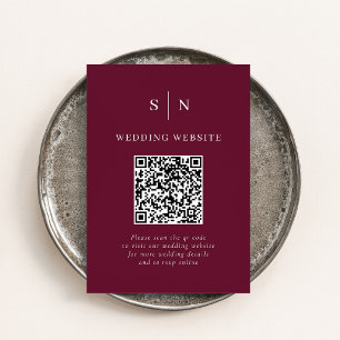 Minimale Chic Wijnrode Scannbare QR-code Huwelij Informatiekaartje