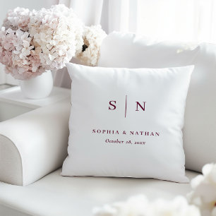 Minimale Chic Witte en Bordeaux   Trouw Monogram Kussen