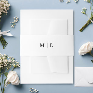 Minimale Chic Witte & Zwarte Monogram Trouwfeest Uitnodigingen Wikkel