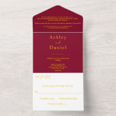 Minimale chique Bourgondië en goud formele bruilof All In One Uitnodiging (Binnen)