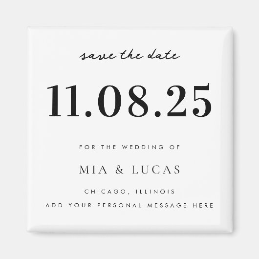 Minimale chique bruiloft datum niet-foto opslaan v magneet (Voorkant)