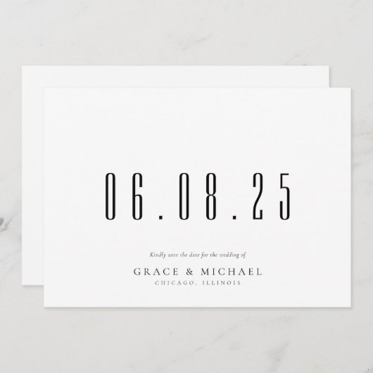 Minimale chique bruiloft datum niet-foto opslaan v save the date (Voorkant / Achterkant)