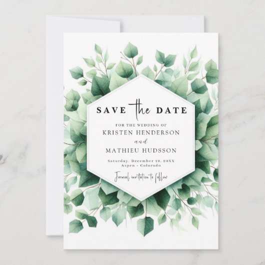 Minimale chique Eucalyptus digitale bruiloft Save The Date (Voorkant)