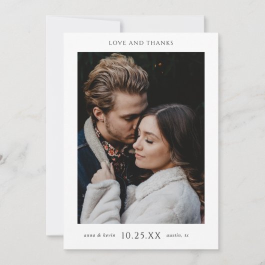 Minimale chique foto bruiloft bedankkaart (Voorkant)