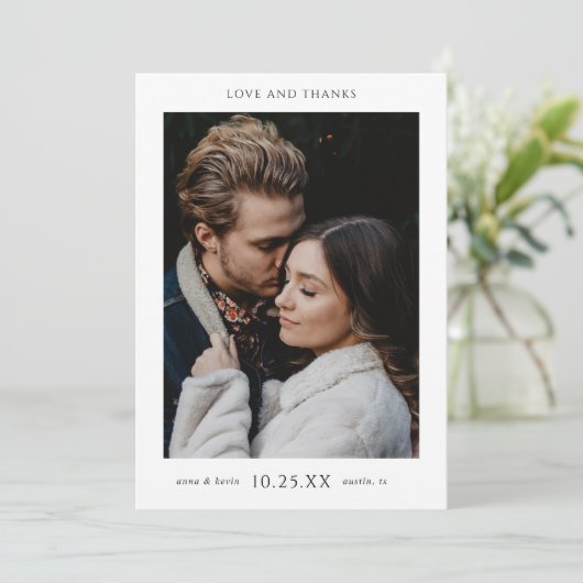 Minimale chique foto bruiloft bedankkaart (Staand voorkant)