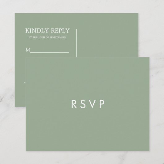 Minimale chique salie | Bruiloft RSVP MAALTIJD KEU Uitnodiging Briefkaart (Voorkant / Achterkant)