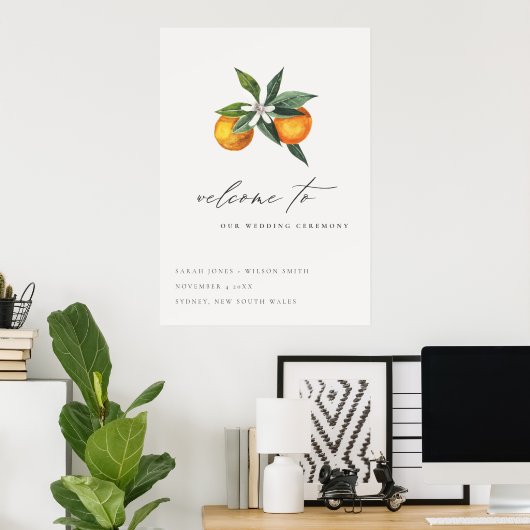 Minimale chique Sinaasappel Boho Botanische bruilo Poster (Thuiskantoor)