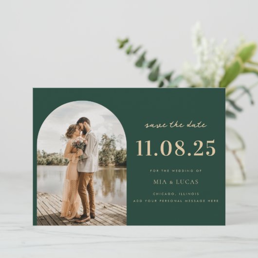 Minimale chique trouwfoto bewaar de datum save the date (Staand voorkant)