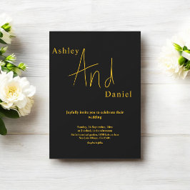 Minimale chique zwart en goud elegante bruiloft kaart