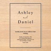 Minimale chique zwart-wit elegante bruiloft acryl uitnodigingen (Voorkant)