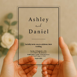 Minimale chique zwart-wit elegante bruiloft acryl uitnodigingen