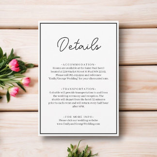 Minimale chique zwart-wit elegante bruiloft informatiekaartje