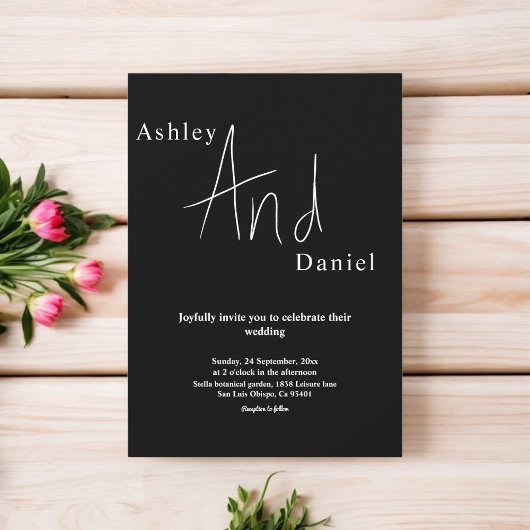 Minimale chique zwart-wit elegante bruiloft kaart