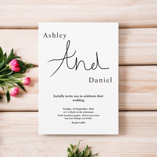 Minimale chique zwart-wit elegante bruiloft kaart