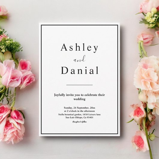 Minimale chique zwart-wit elegante bruiloft kaart