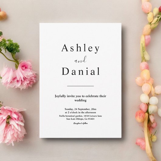 Minimale chique zwart-wit formele bruiloft kaart