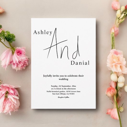 Minimale chique zwart-wit kalligrafie bruiloft kaart