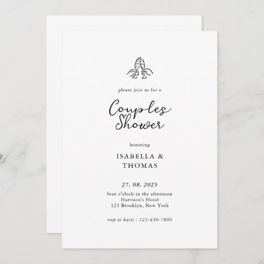 Minimale chower-uitnodiging voor paren kaart (Voorkant / Achterkant)