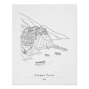 Minimale Cinque Terre Italië Lijnkunst Kustkunst Perfect Poster