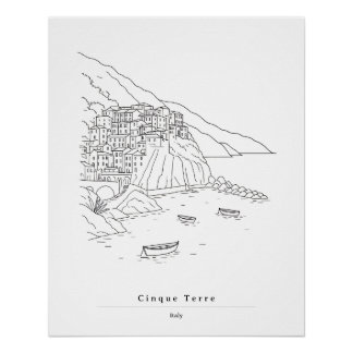 Minimale Cinque Terre Italië Lijnkunst | Kustkunst Perfect Poster
