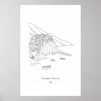 Minimale Cinque Terre Italië Lijnkunst | Kustkunst Poster