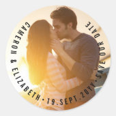 Minimale cirkeltekst Eenvoudig opslaan Datum foto Ronde Sticker (Voorkant)