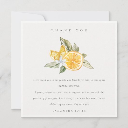 Minimale Citrus Citroen Botanische Boho Bruiloft F Bedankkaart (Voorkant)