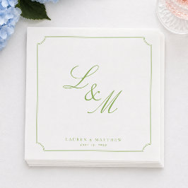 Minimale citrusgroene monogram huwelijksservetten servet