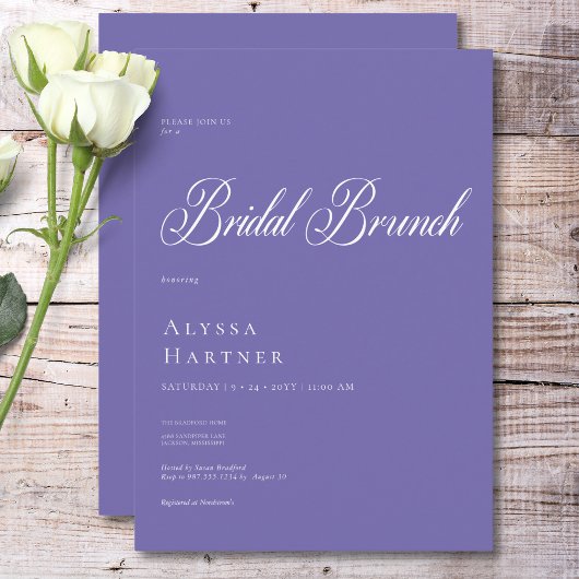 Minimale Classic Paarse & Witte Bruidsbrunch Kaart