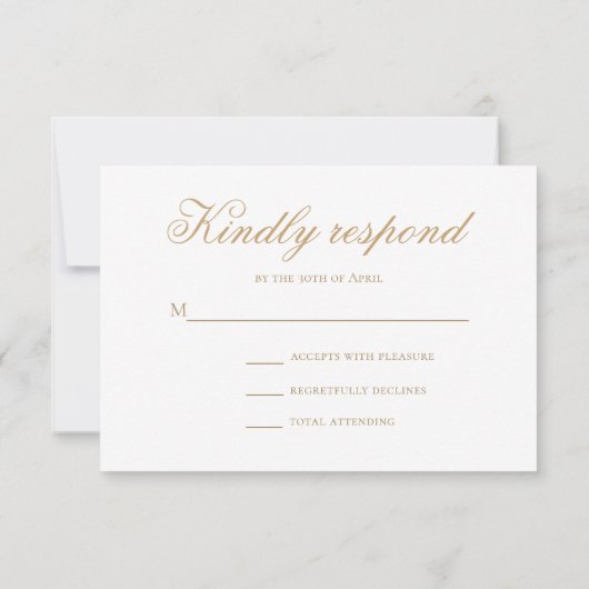 Minimale Classic Stijlvolle Gold Script Wedding RS RSVP Kaartje (Achterkant)