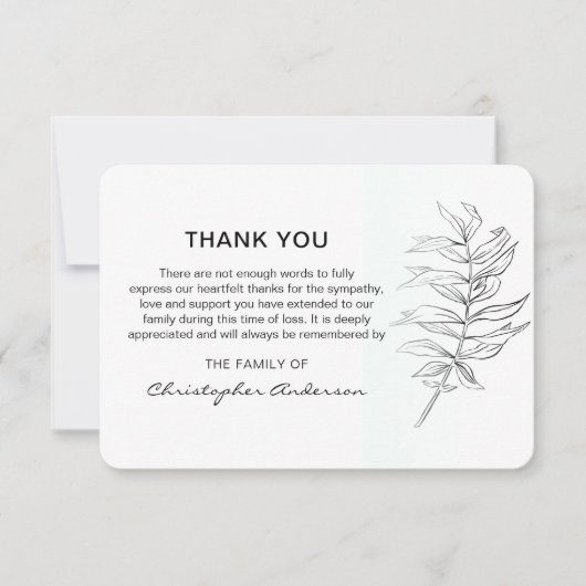 Minimale Classic Zwart & Wit Begrafenis Bedankkaart (Voorkant)