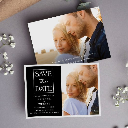 Minimale Classic Zwart Wit Bruiloft Save the Date