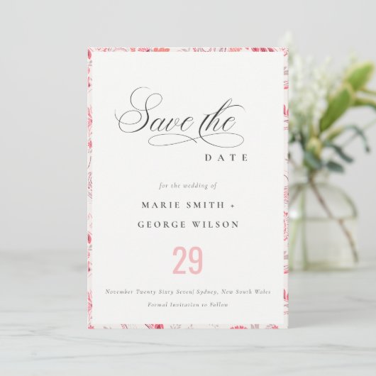 Minimale classy Modern Blush Paisley Typografie Save The Date (Staand voorkant)