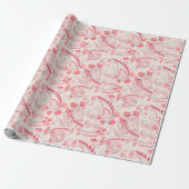 Minimale classy Modern Blush Pink Red Paisley Cadeaupapier (Uitgerold)