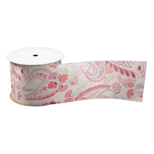 Minimale classy Modern Blush Pink Red Paisley Satijnen Lint