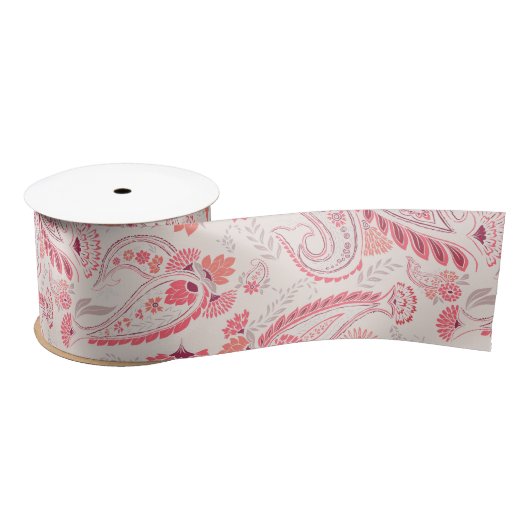 Minimale classy Modern Blush Pink Red Paisley Satijnen Lint (Spoel)