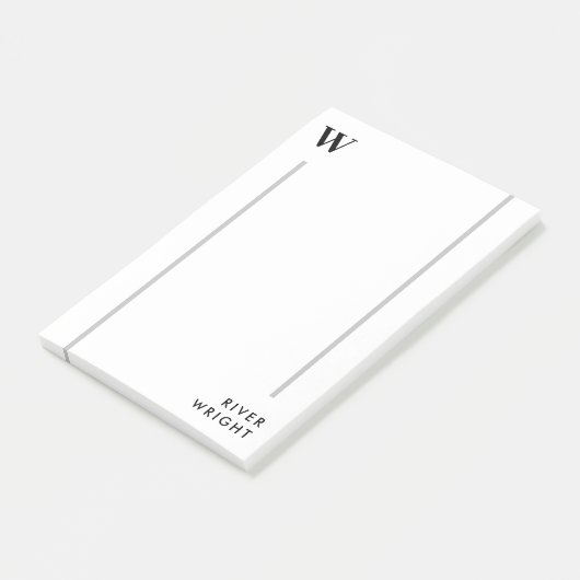 Minimale Clean Grey Lines Monogram & Naam Post-it® Notes (Schuin)