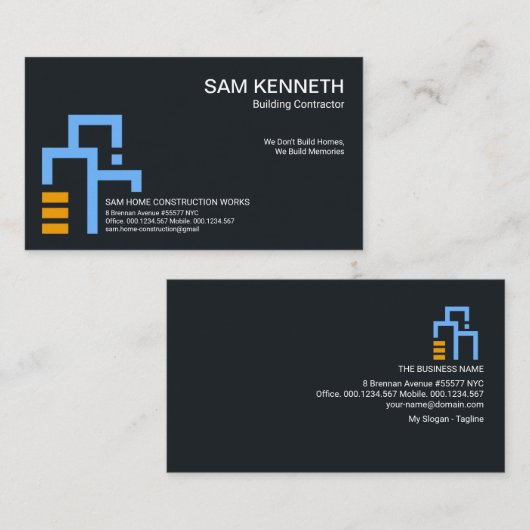 Minimale constructie van blauw bouwstenen visitekaartje (Voorkant / Achterkant)