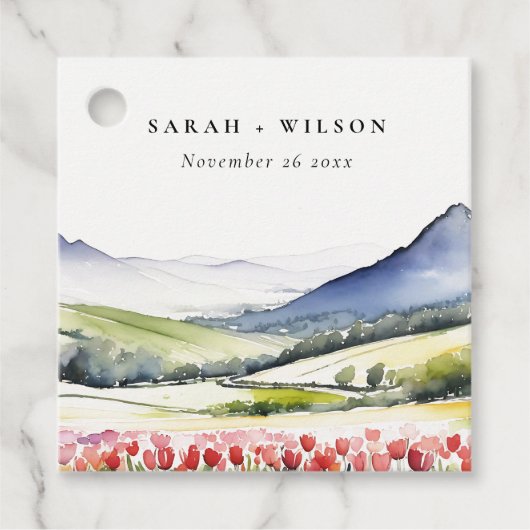 Minimale Country Spring Floral Landschap Trouwen i Bedankjes Labels (Voorkant)