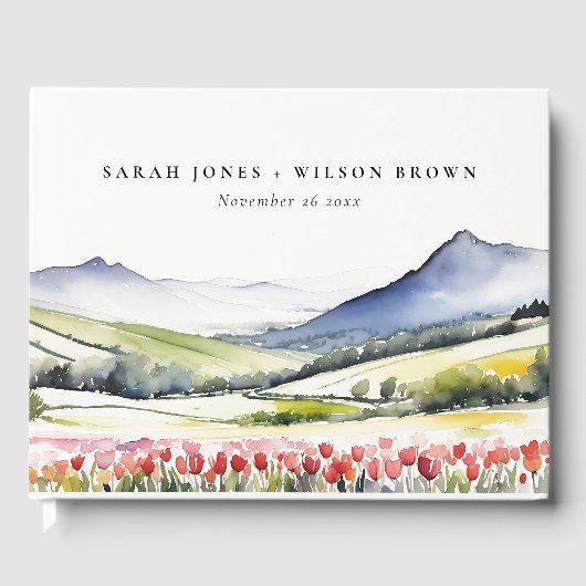 Minimale Country Spring Floral Landschap Trouwen i Gastenboek (Voorkant)