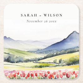 Minimale Country Spring Floral Landschap Trouwen i Kartonnen Onderzetters