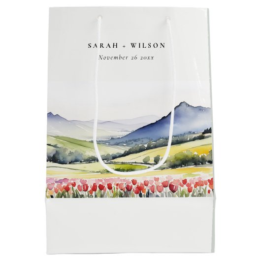 Minimale Country Spring Floral Landschap Trouwen i Medium Cadeauzakje (Achterkant)