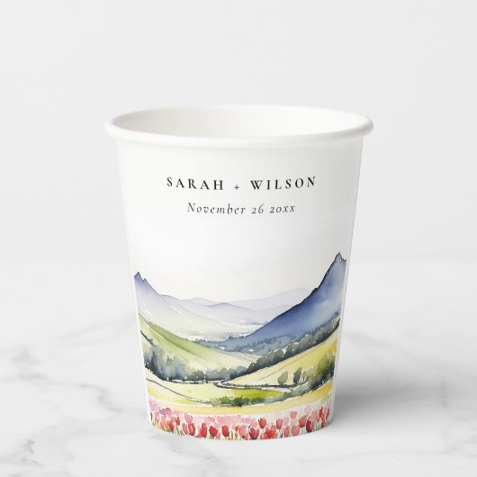 Minimale Country Spring Floral Landschap Trouwen i Papieren Bekers (Achterkant)